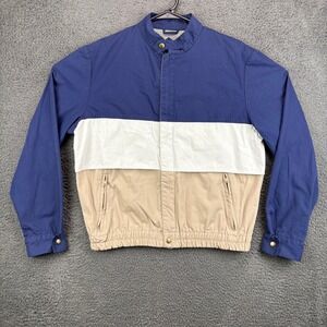 Vintage Barry Dolan Mens Jacket Blue White Tan Color Block Zip Up Size M‎